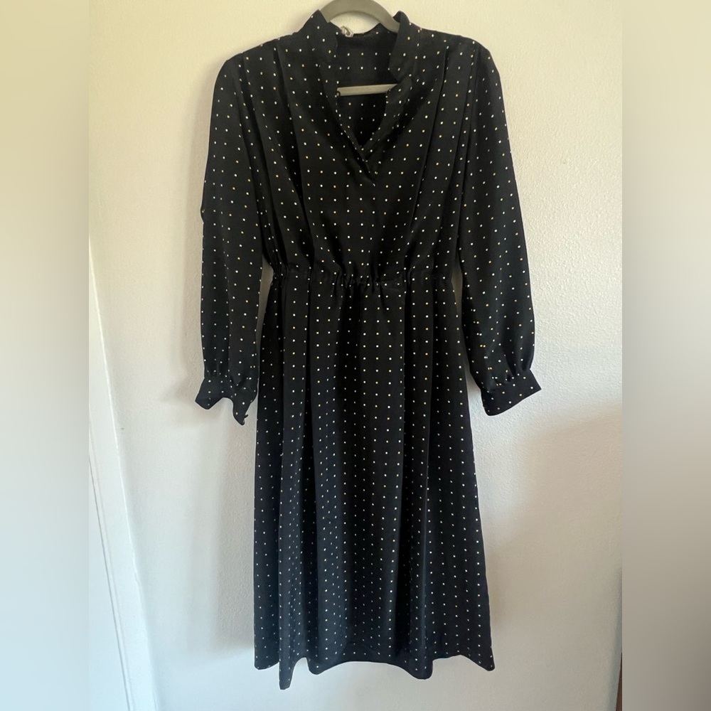 Vintage Black Dress with High Collar sz 10